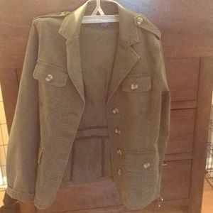 Green military style jacket.